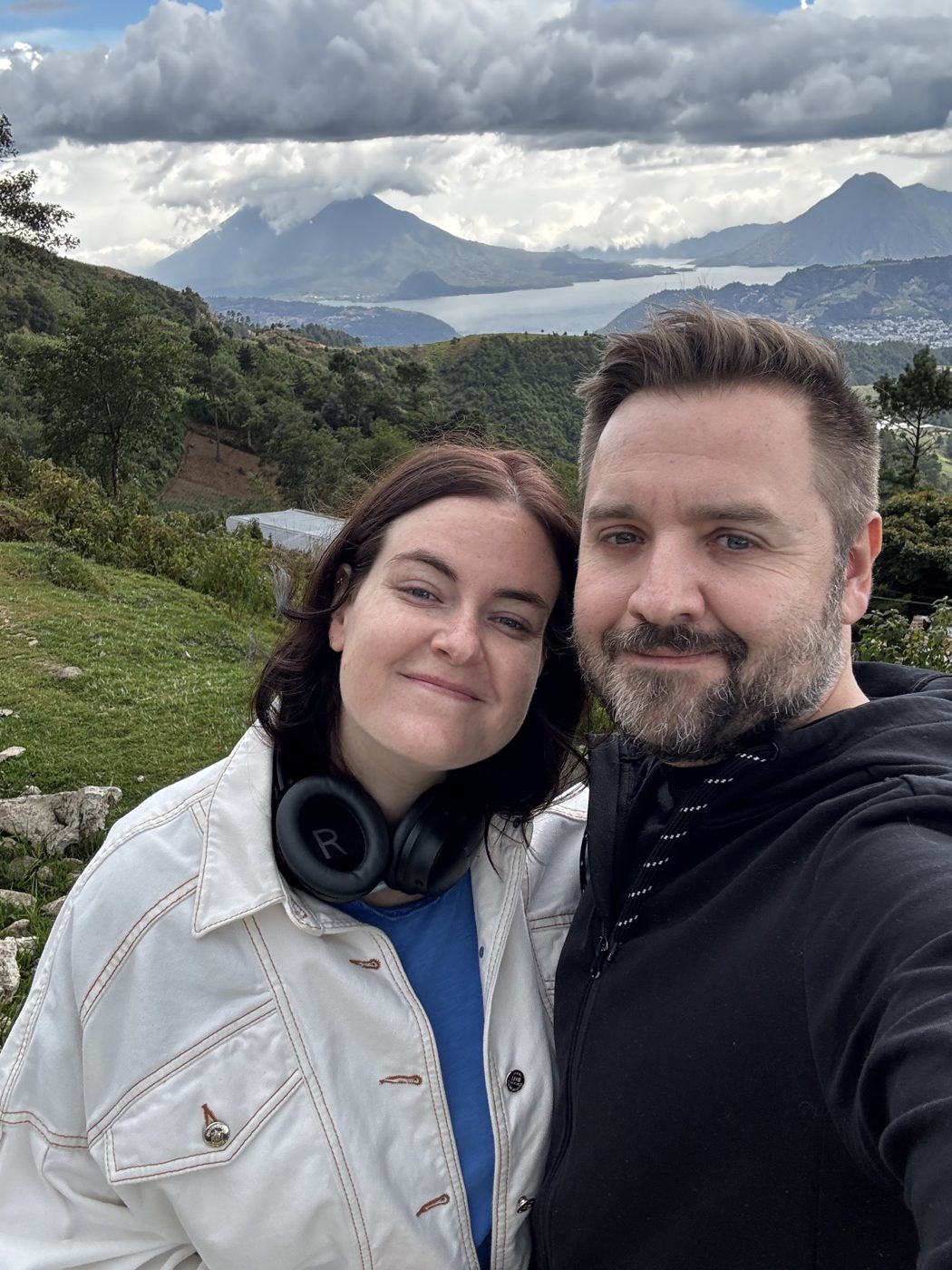 First overlook view of Lake Atitlan and its volcanoes